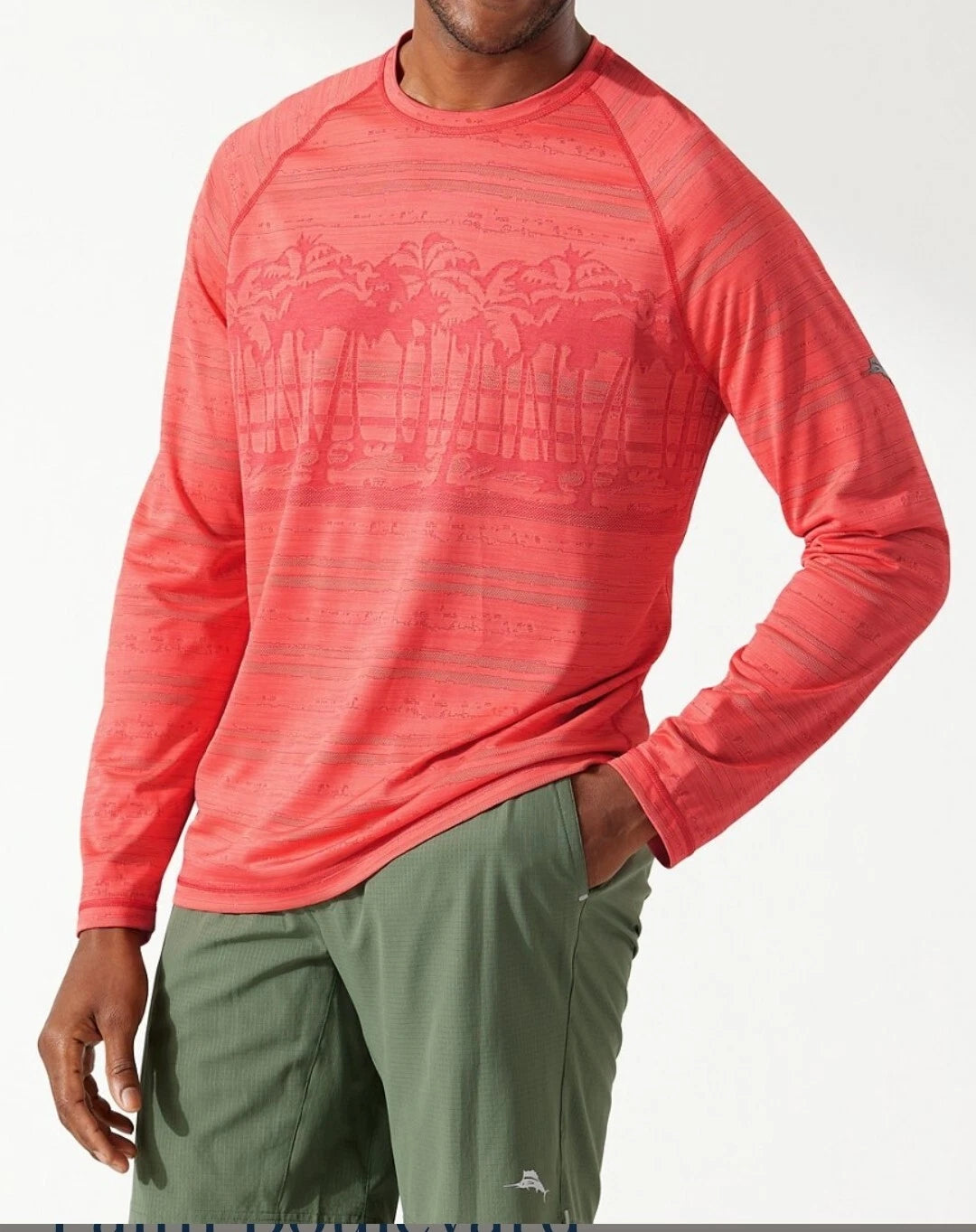 Tommy Bahama Mens Palm Blvd Crew Long Sleeve T-Shirt NEW Red sizes M, L, XL