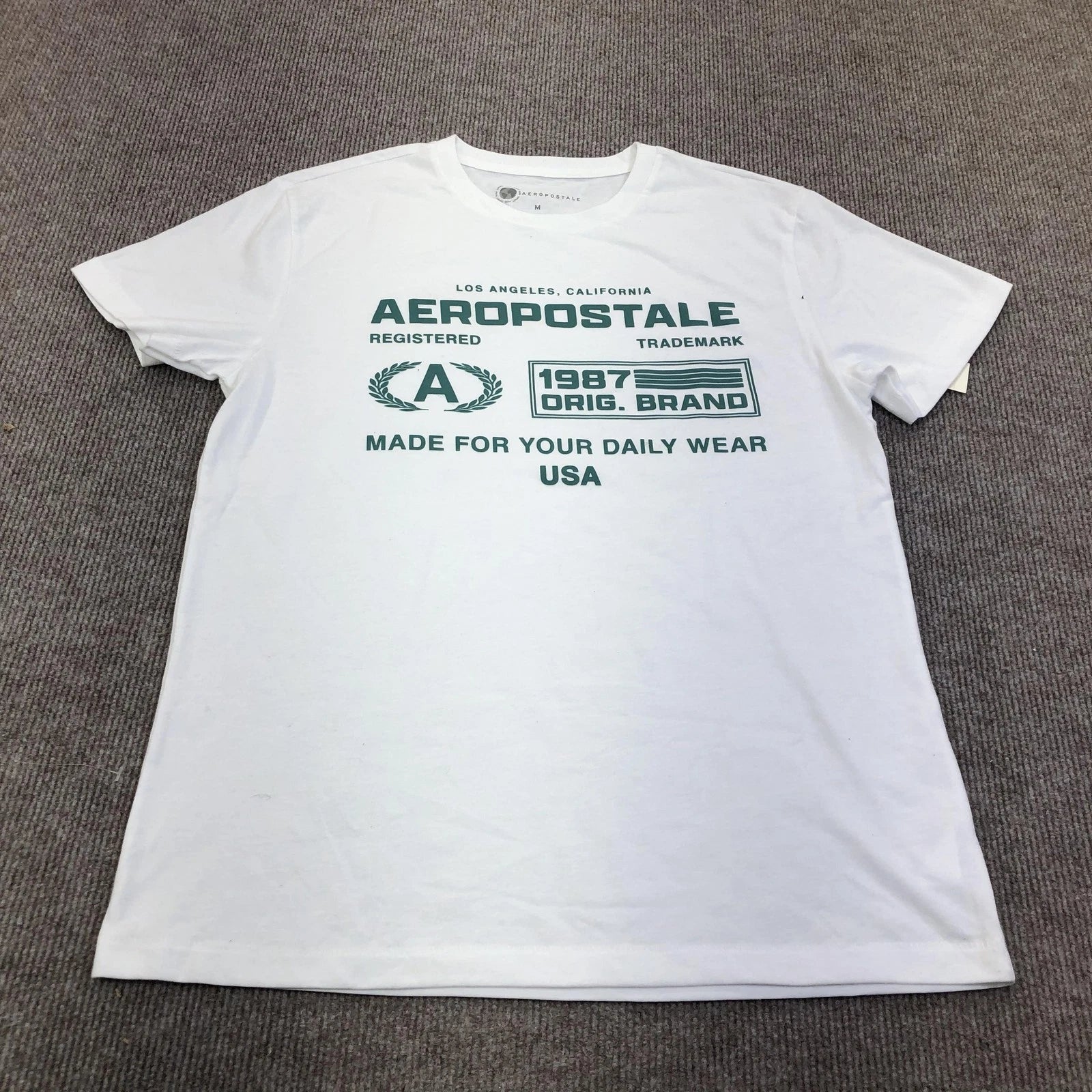 Aeropostale Shirt Mens Medium White 1987 Orig Brand USA Graphic Tee Daily Wear