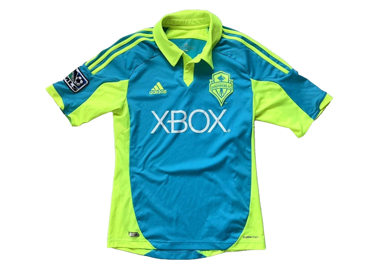 Adidas SEATTLE SOUNDERS FC Neon/Blue XBOX MLS SOCCER JERSEY Fan Kit Shirt Men S