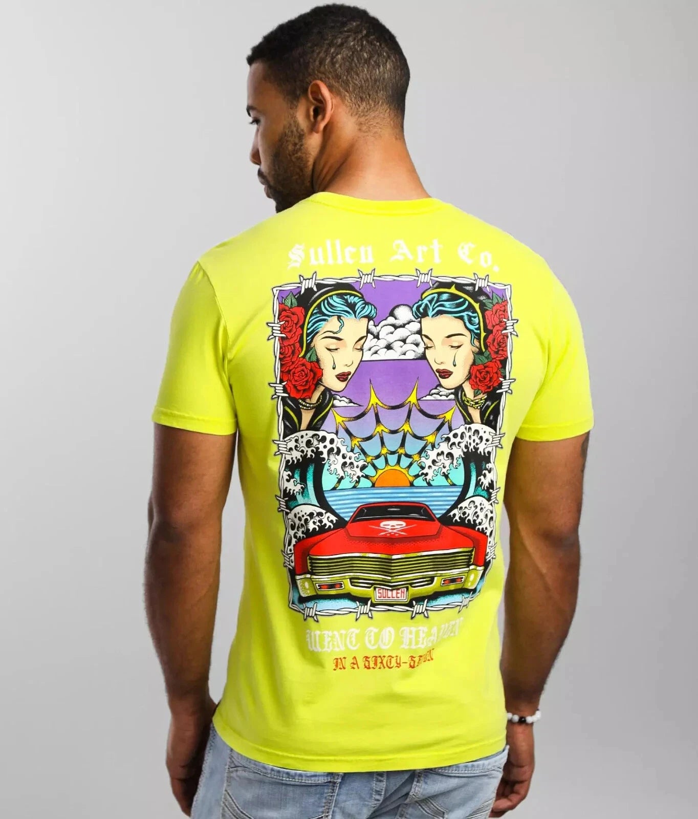 Men's Sullen Art Collective Premium Went to Heaven Tattoo Skull T-Shirt L-XL