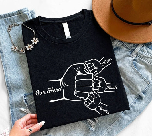 Personalised Dad Shirt Custom Names Family Gift Fathers Day Christmas Tee Tops
