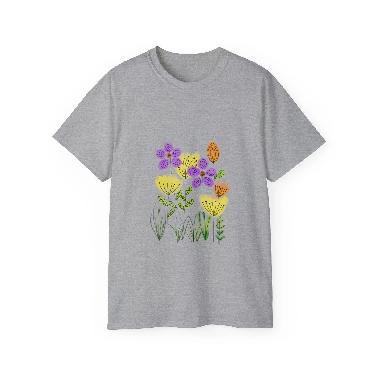 Flowers Tulips Bloom Blossom Botany Sketch | Custom Graphic T-Shirt