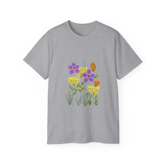Flowers Tulips Bloom Blossom Botany Sketch | Custom Graphic T-Shirt