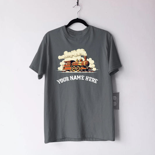 Personalised Custom Name Steam Train T-Shirt Vintage Locomotive Railway Gift