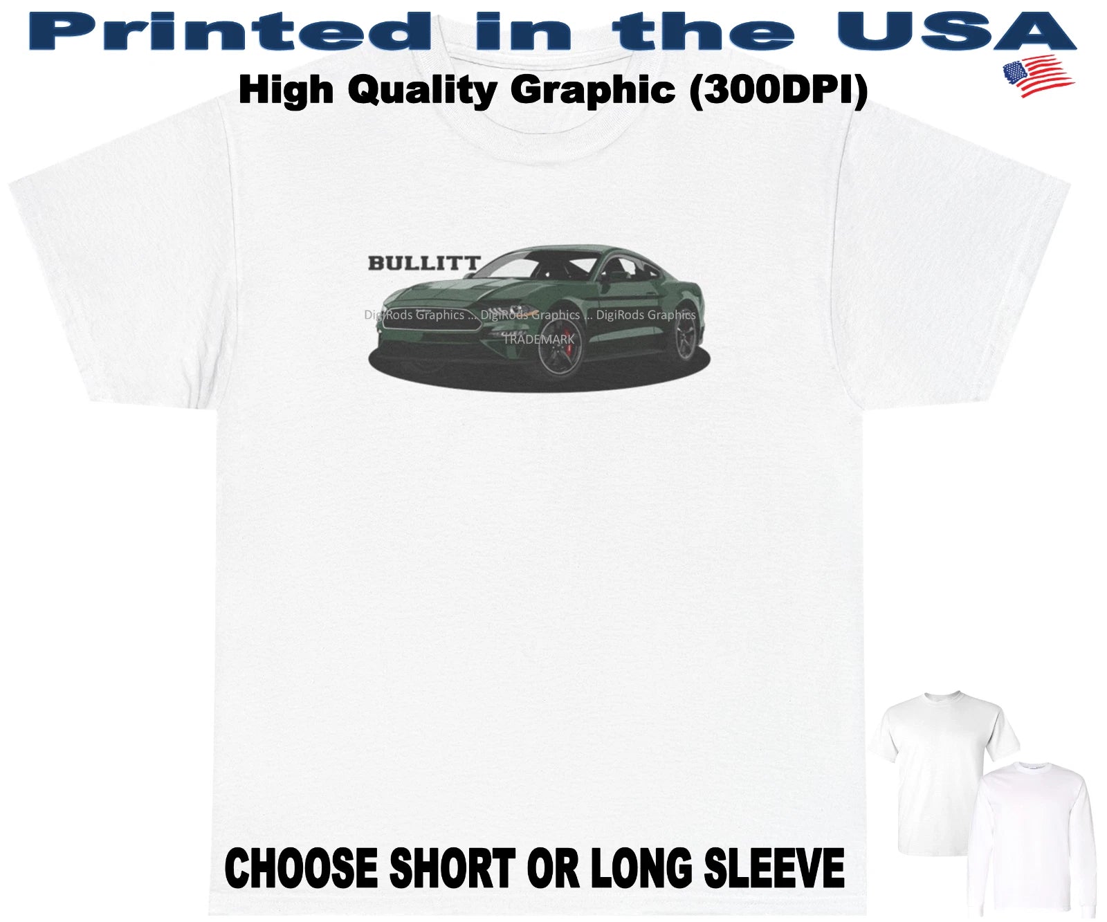 DigiRods Ford Bullitt Edition Mustang GT 2019 Model Cartoon Car White T Shirt