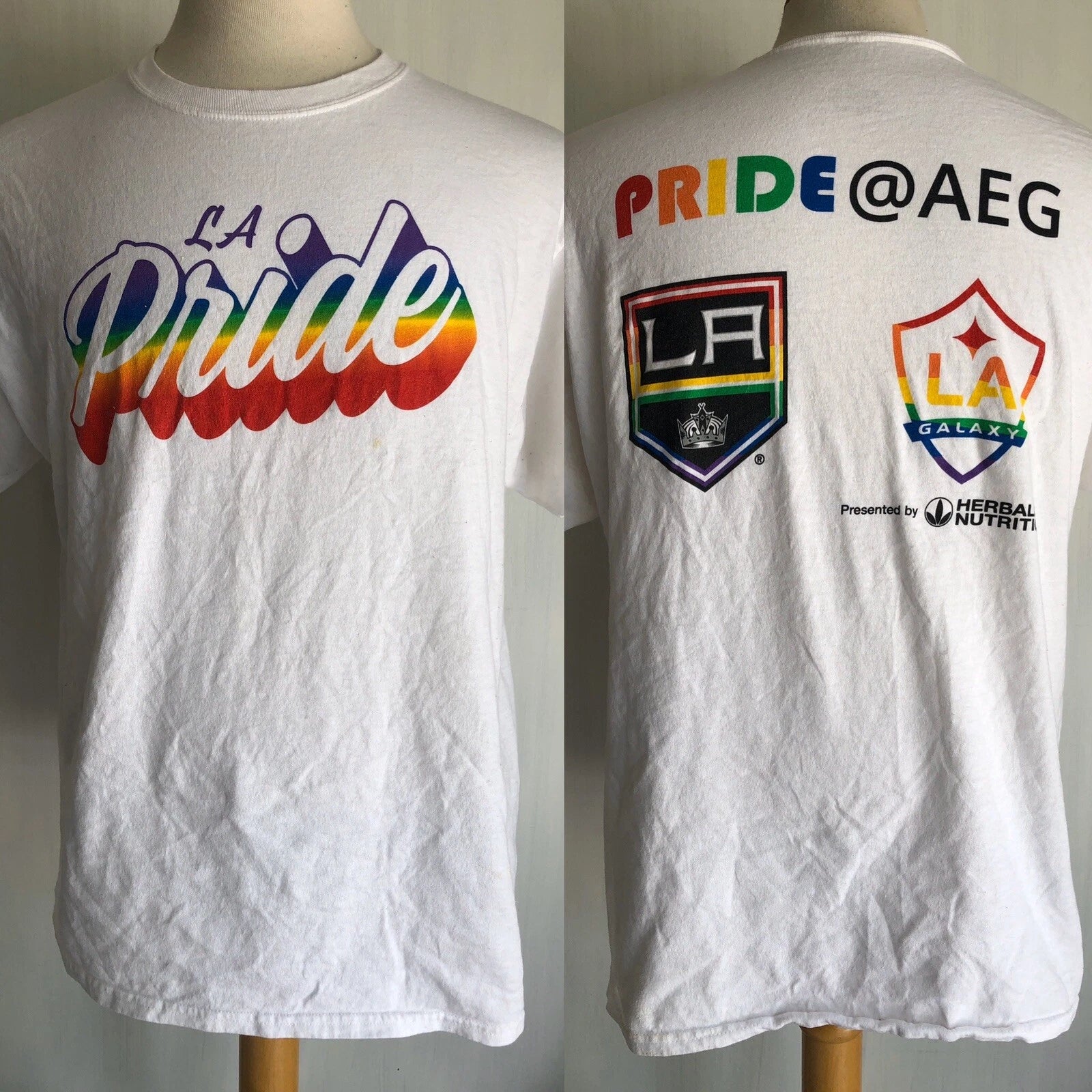 LOS ANGELES KINGS x LA GALAXY GAY PRIDE NHL MLS Hockey Soccer T-Shirt Size Large