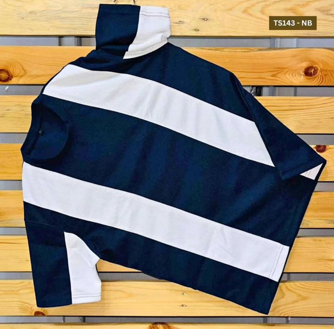 Men’s Casual Navy Blue & White Wide Stripe Knit Short Sleeve T‑Shirt – Relaxed F