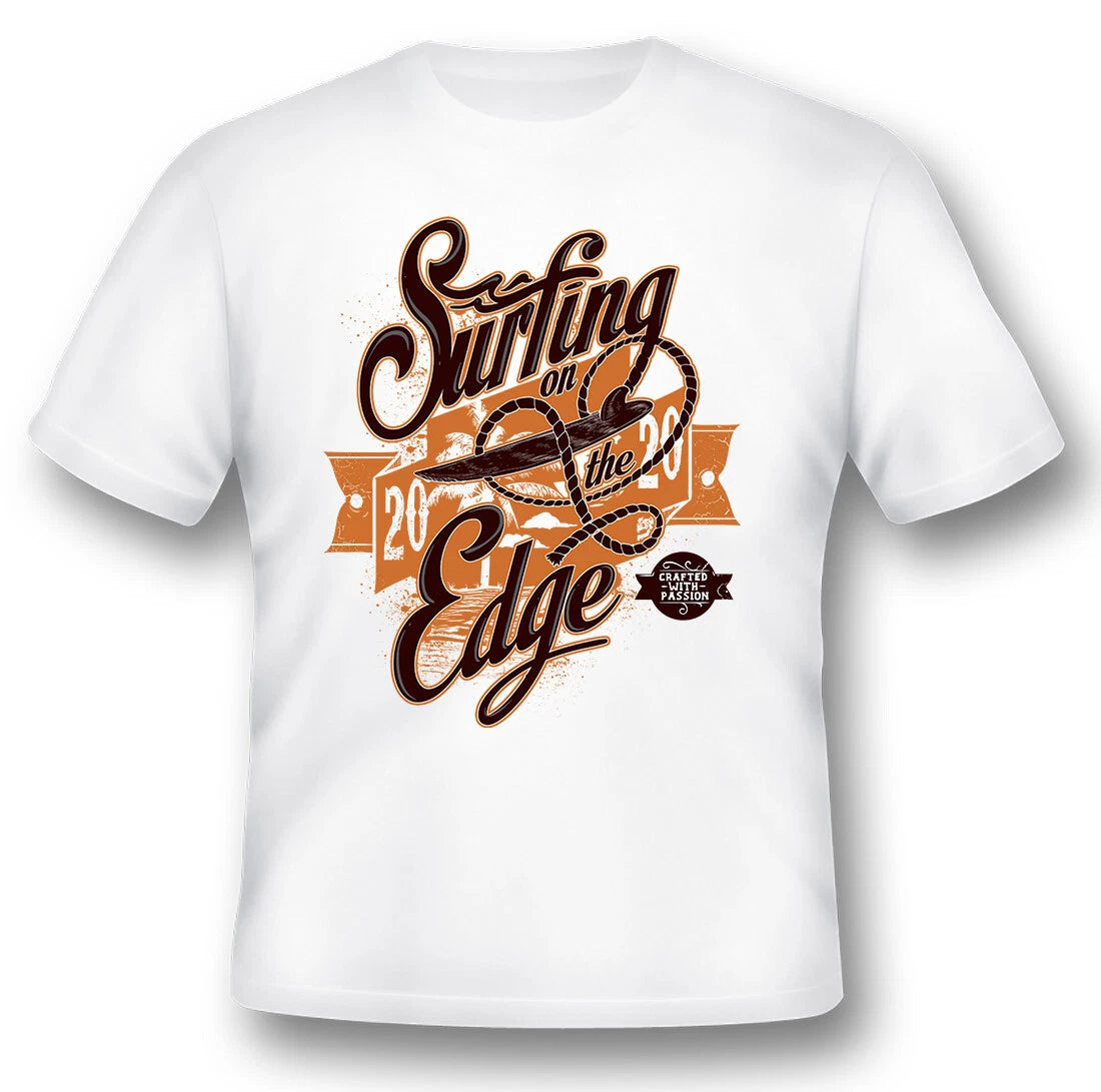 Surfing on the edge black or white tee