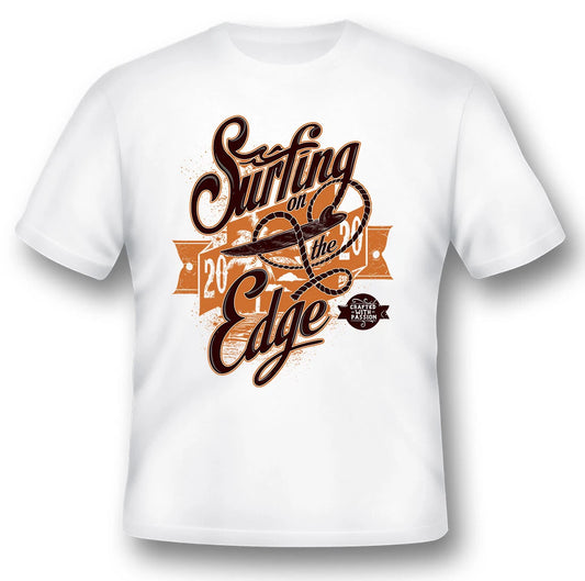 Surfing on the edge black or white tee