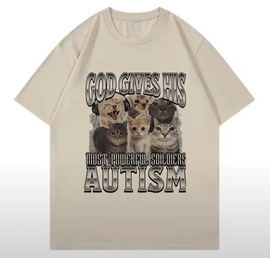 God Gives His Most Powerful Soldiers Autism Cat T-Shirt Graphic Tee Y2K Style