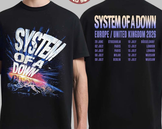 System Of  Do,wn EU UK Tour 2026 Two Sided T-Shirt Unisex Tee Full Size S-5XL
