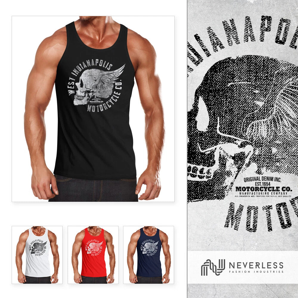 Mens Tank Top Motorcycle Biker Skull Wings Vintage Neverless®