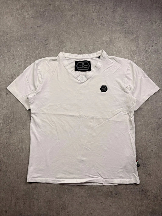 PHILIPP PLEIN Platinum Cut Men's V-Neck T-Shirt White Hexagon Logo Size XL