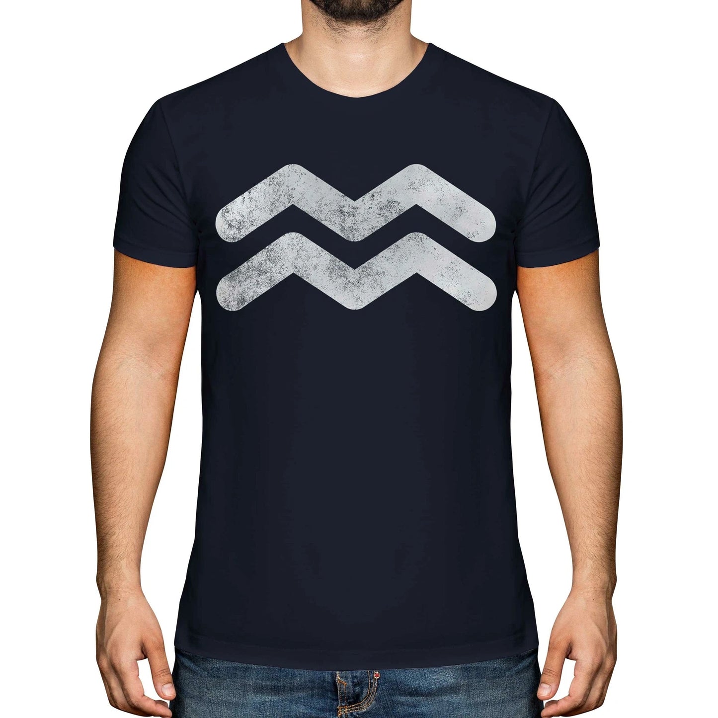 AQUARIUS ZODIAC SIGN DISTRESSED PRINT MENS T-SHIRT VINTAGE STYLE DESIGN TOP GIFT