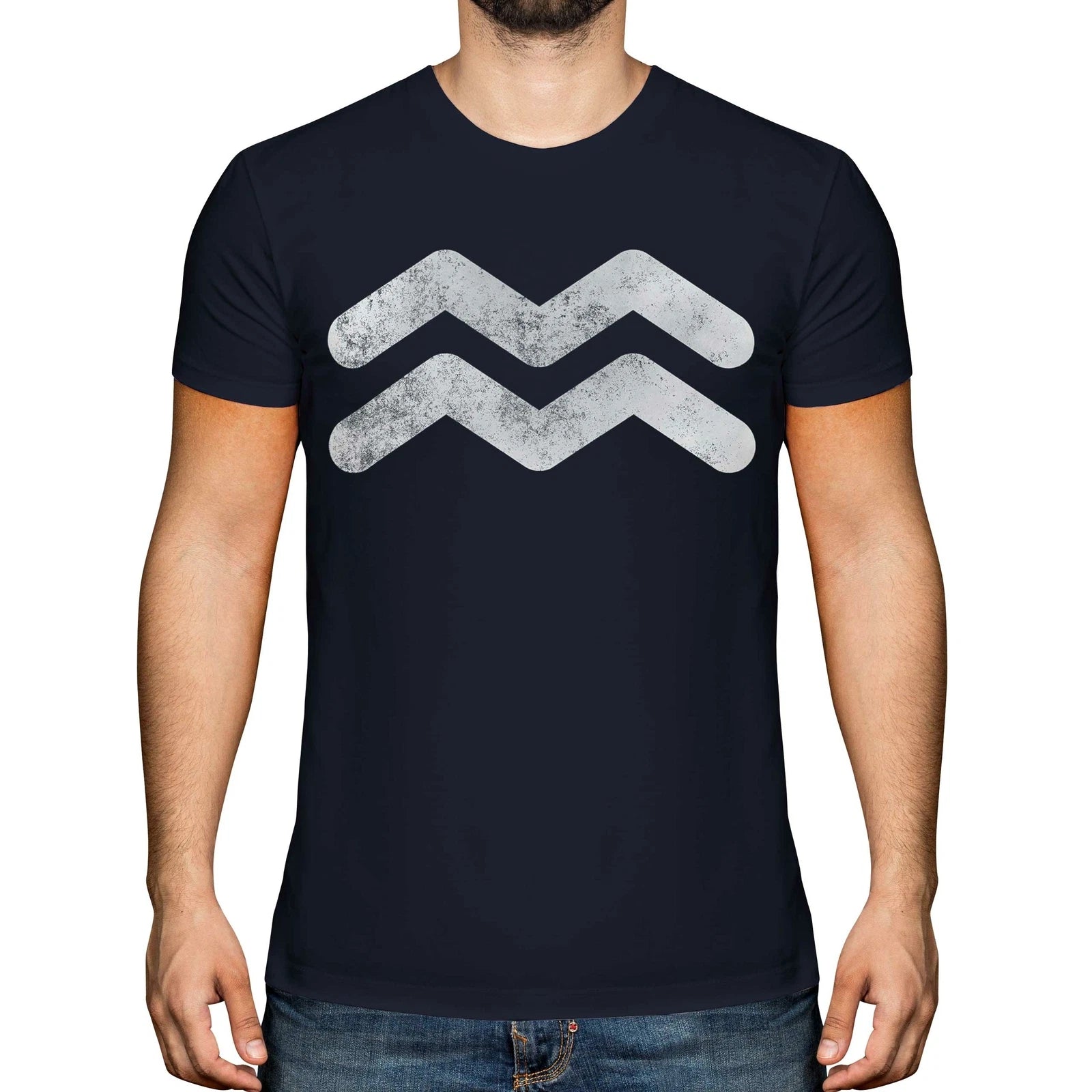 AQUARIUS ZODIAC SIGN DISTRESSED PRINT MENS T-SHIRT VINTAGE STYLE DESIGN TOP GIFT