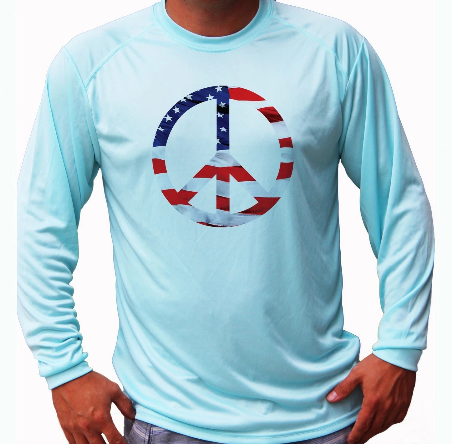 American Flag Peace Fishing Long Sleeve UPF 30 T-Shirt Boat Sport UV Protection