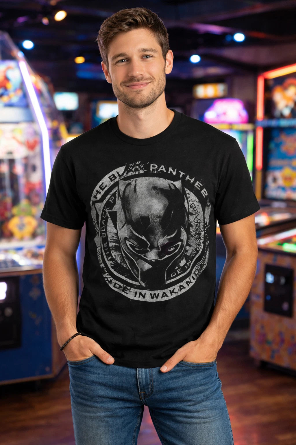 Marvel Black Panther Wakanda Graphic T-Shirt Mens Small Black Movie Tee Cotton