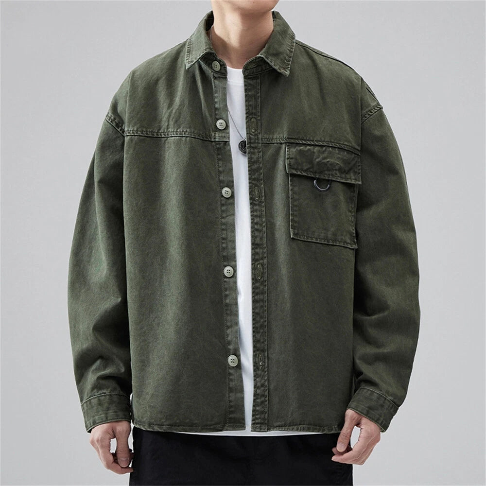 Men's Cargo Shirt Casual Slim Shirts Long Sleeve Button Down Tops Blouse Party