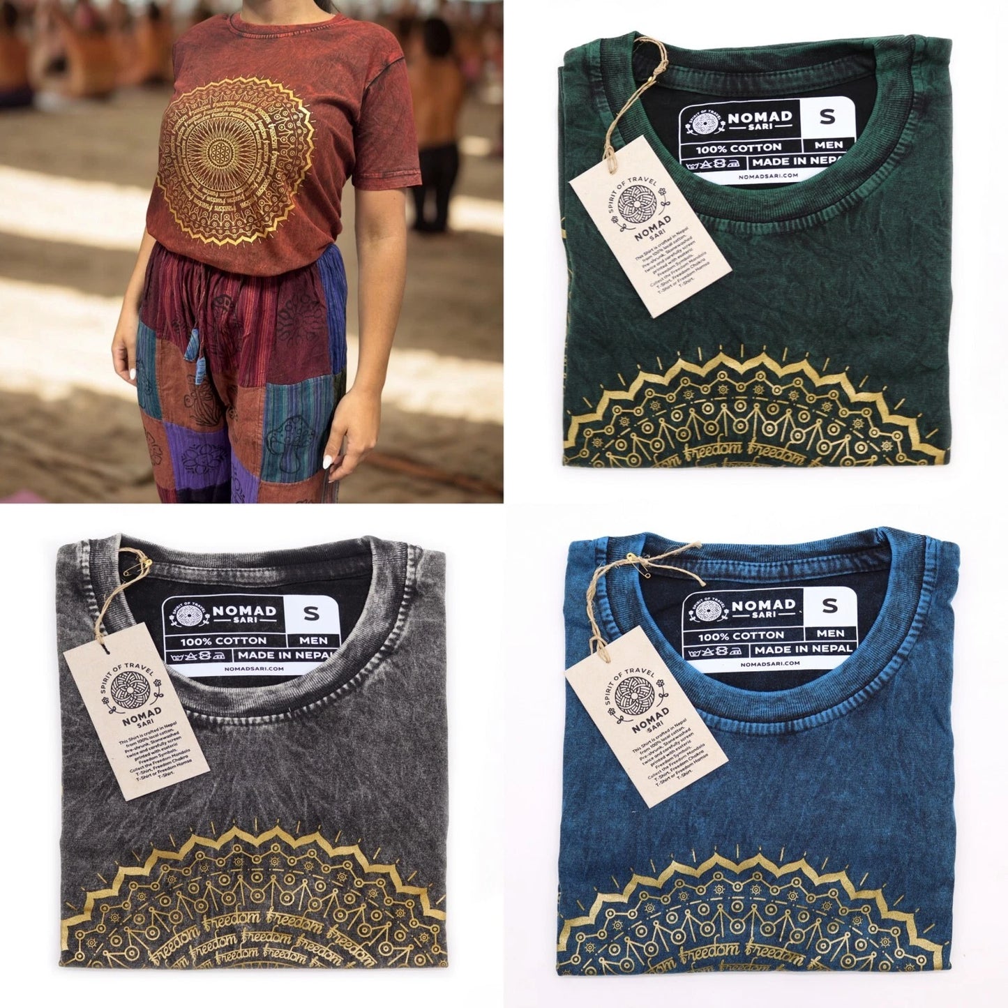 Mandala Stonewashed Nomad Sari T-Shirt - Made in Nepal - Hippy Festival