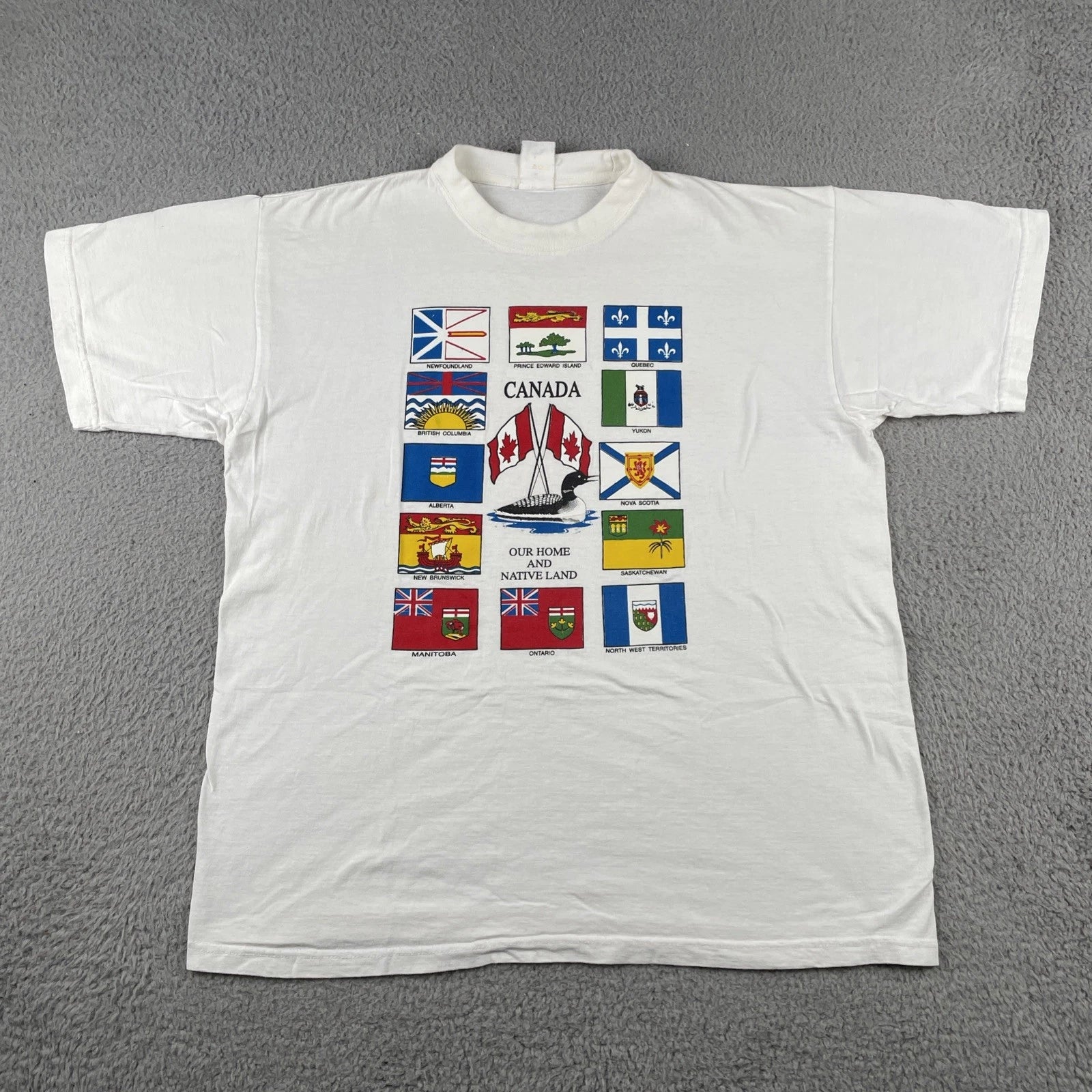 Vintage 90s Canadian Province Flags Shirt White Large Out Home And Native Land