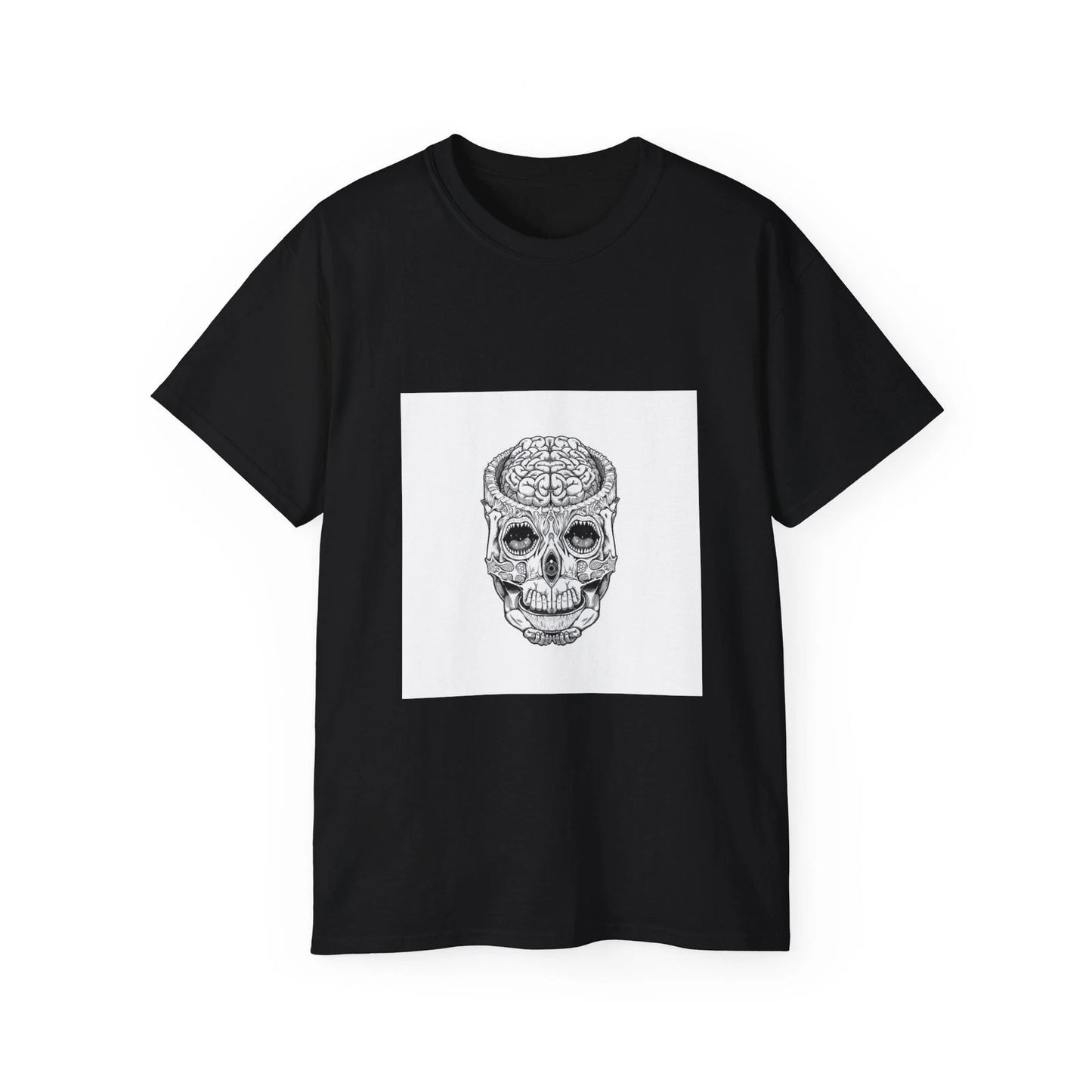 Skull Crane Brain Hands Stars Universe | Custom Graphic T-Shirt