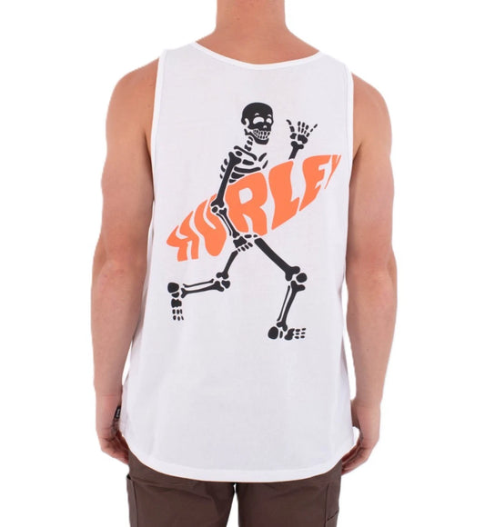 HURLEY MENS TANK TOP .NEW FLAMENGUE BACK PRINT WHITE GRAPHIC BCI COTTON VEST S26