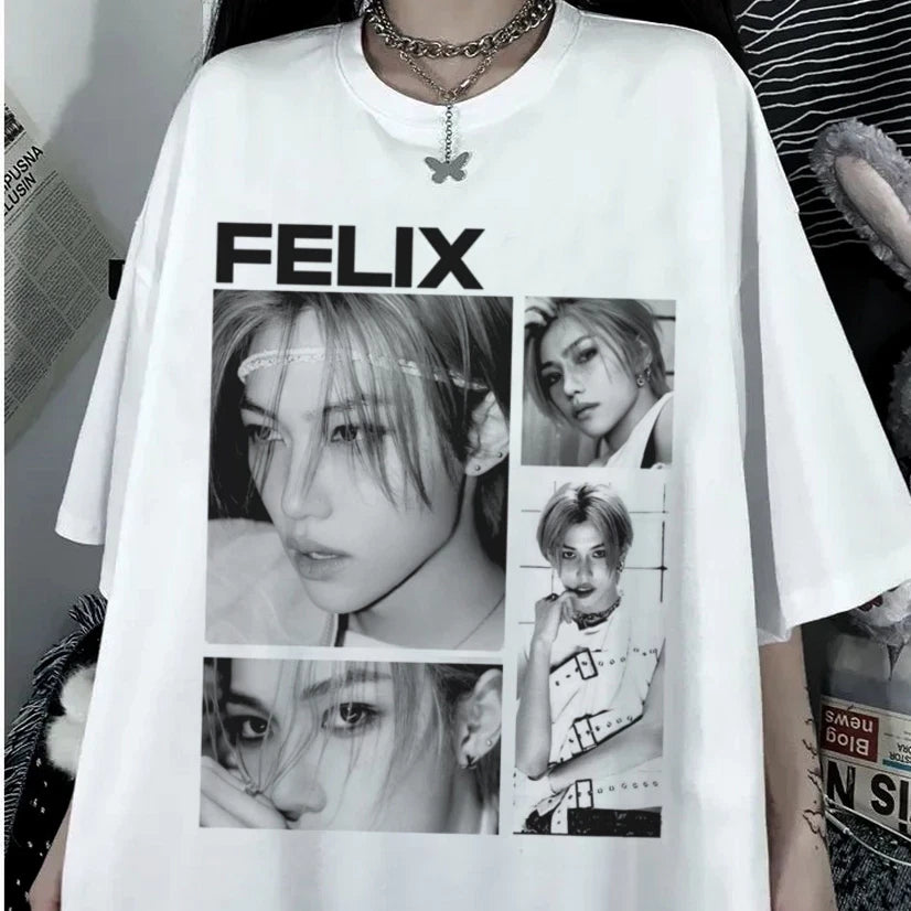 FELIX Stray Kids Kpop Design T Shirt Unisex Short Sleeve T Shirt S-5XL