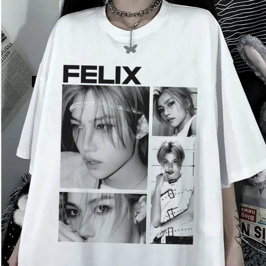 FELIX Stray Kids Kpop Design T Shirt Unisex Short Sleeve T Shirt S-5XL