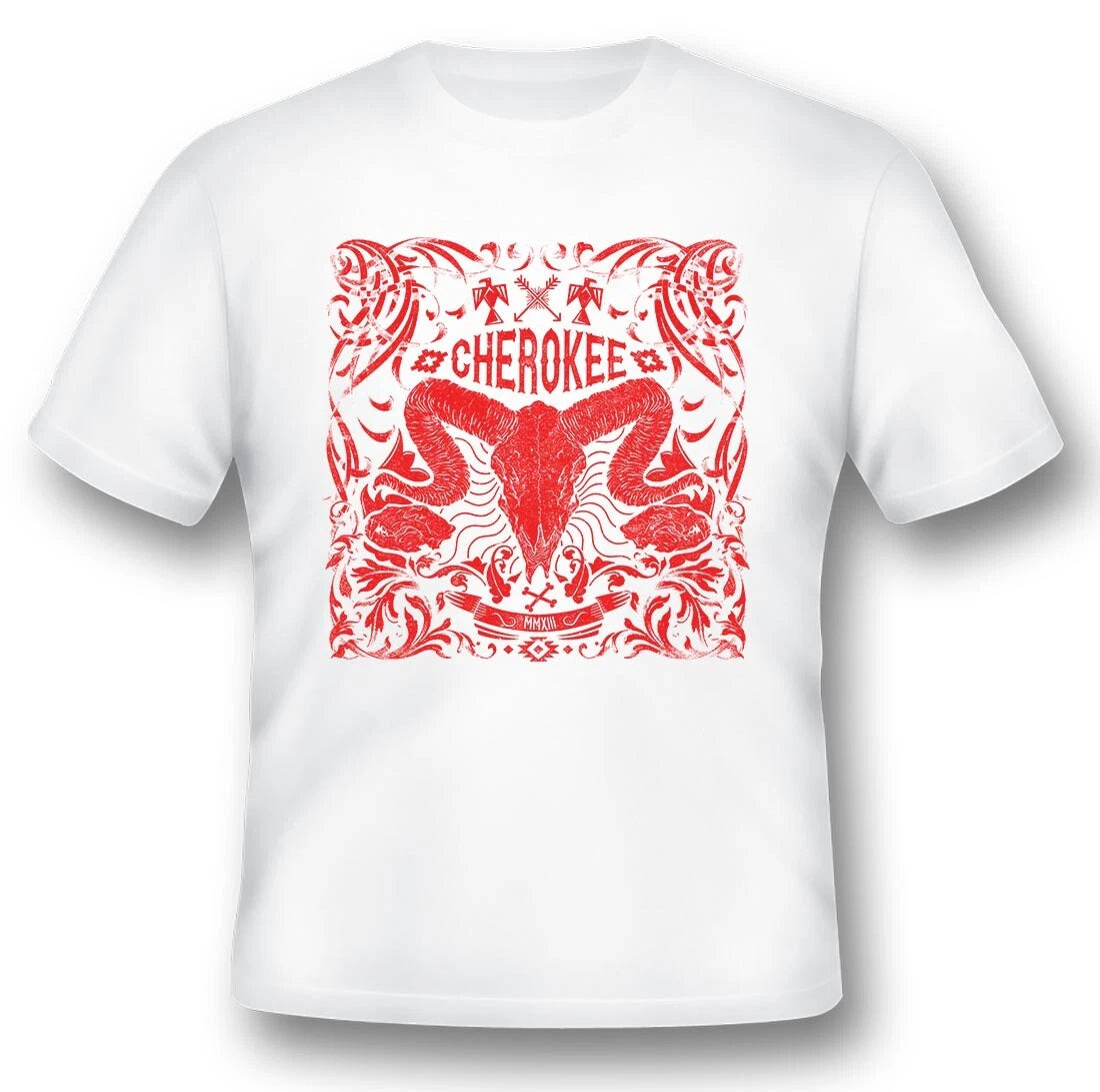 Cherokee rams skull Black or white tee shirt