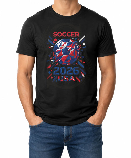 2026 USA Soccer Fan T-Shirt Black Graphic Tee Red White Blue Football Supporter
