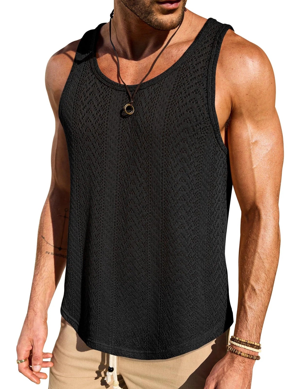 Men Tank Top Club Hawaii Tank Top Party Holiday Vest Textured Beach Vacation ...