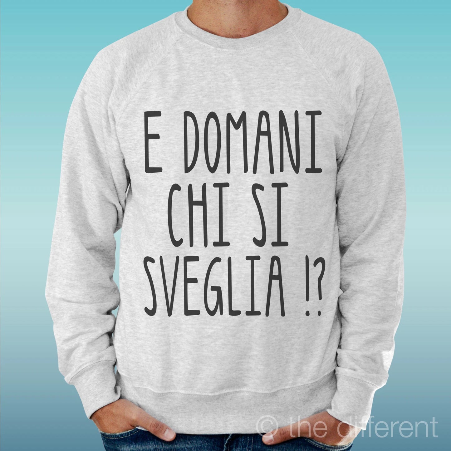 Felpa Man Light Sweater Light Grey " & Domani Who Si Sveglia? "