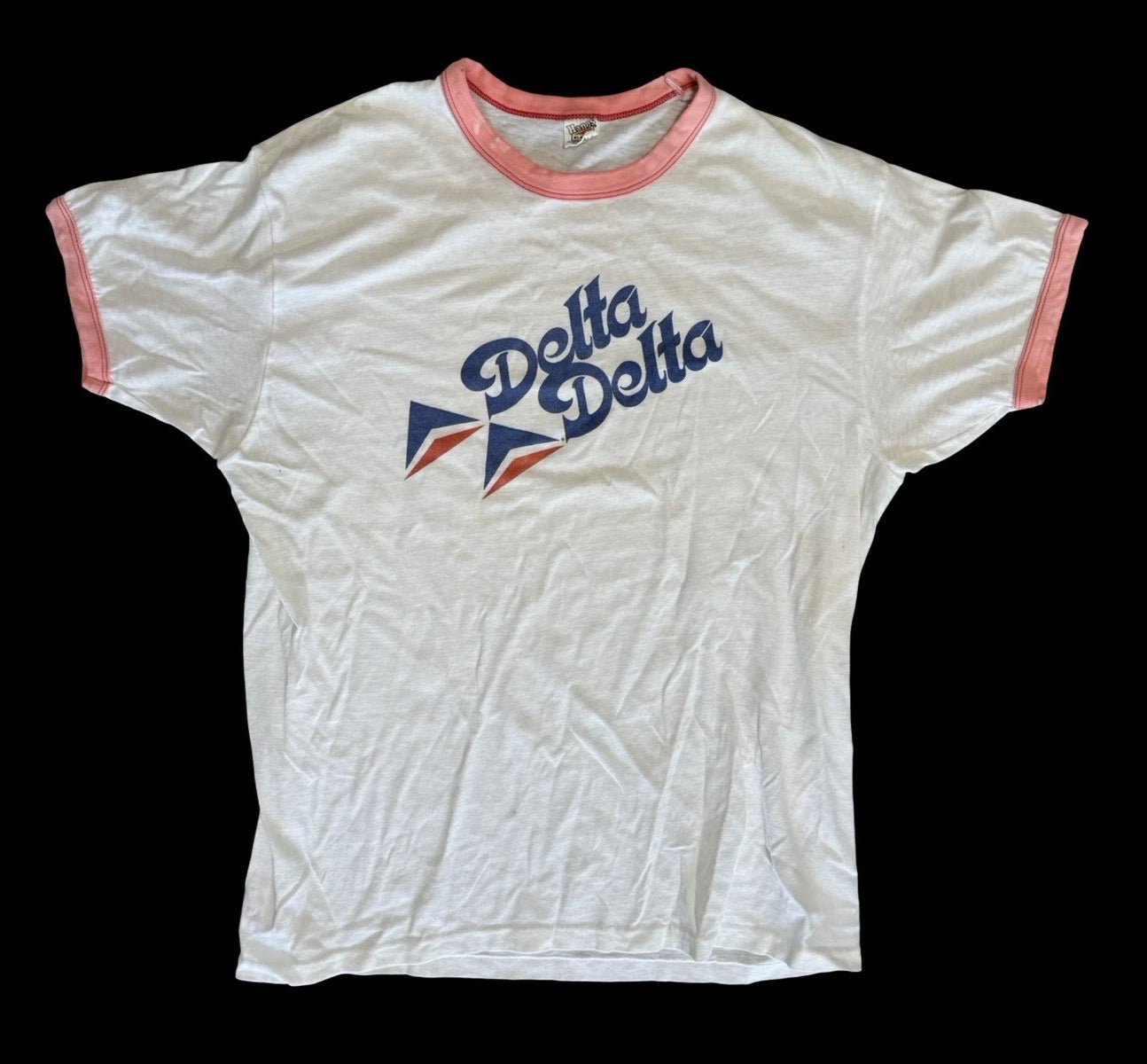 Vintage Delta Delta Ringer T Shirt XL Slim Fit Original Era Graphic Retro Tee