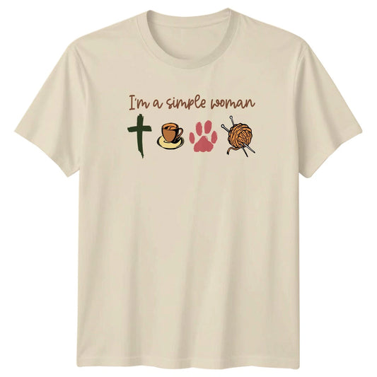 Im A Simple Woman Womens T-Shirt Knitting Coffee Pet Faith Gift For Her