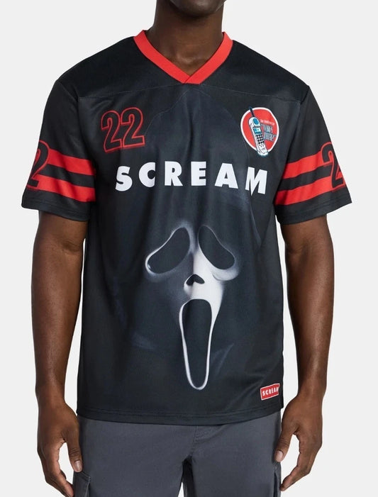 Scream Ghostface Graphic Soccer Jersey Horror Movie Fan Shirt New With Tags M/L