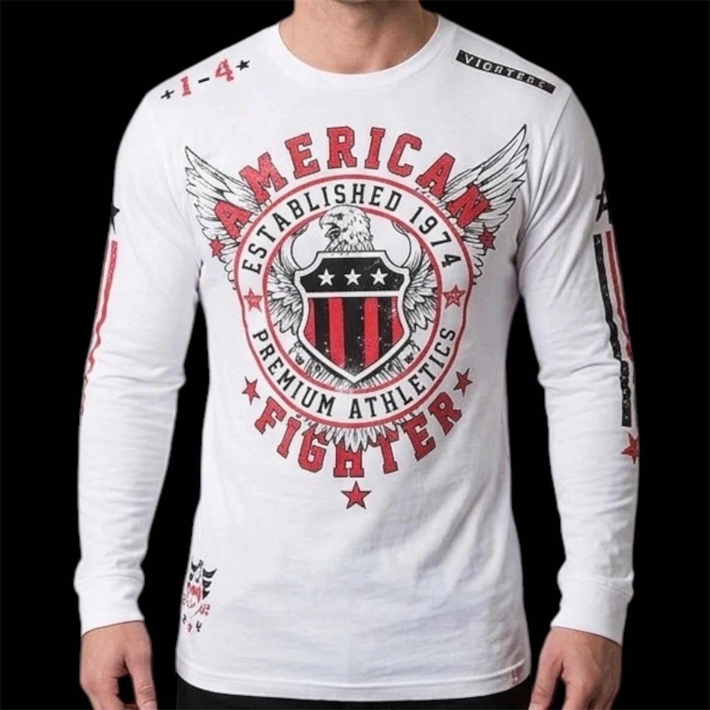 AMERICAN FIGHTER White EXCELSIOR  Athletic Graphic Long Sleeve T-shirt NWT