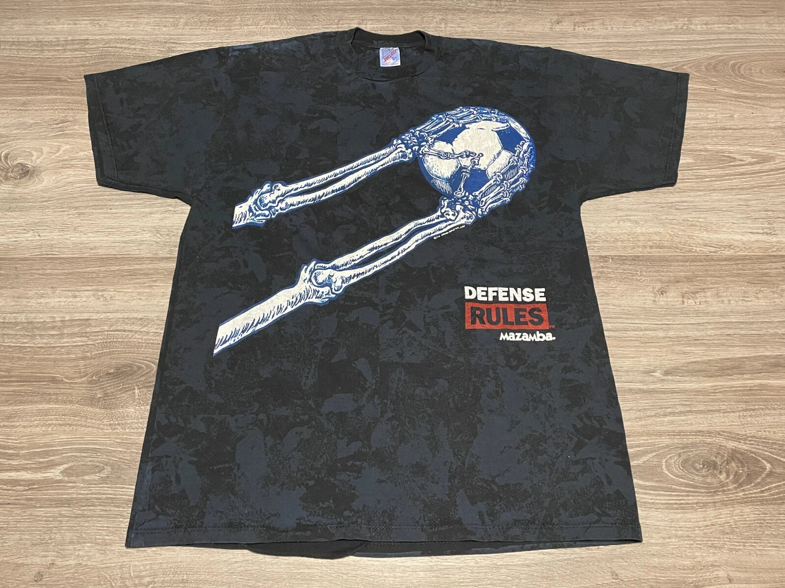 Vintage 90s Defense Rules Mazamba AOP Soccer Skeleton T-Shirt Adult XL Tie Dye