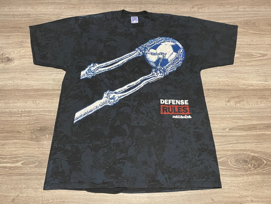 Vintage 90s Defense Rules Mazamba AOP Soccer Skeleton T-Shirt Adult XL Tie Dye