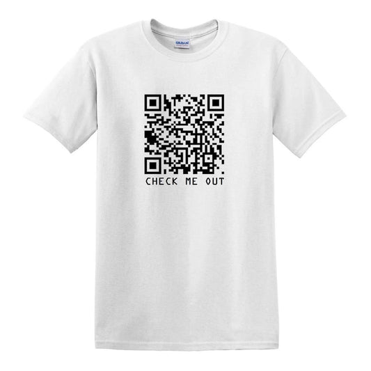 CUSTOM PERSONALIZED CUSTOMIZED QR CODE CHECK ME OUT TEXT TEE T-SHIRT