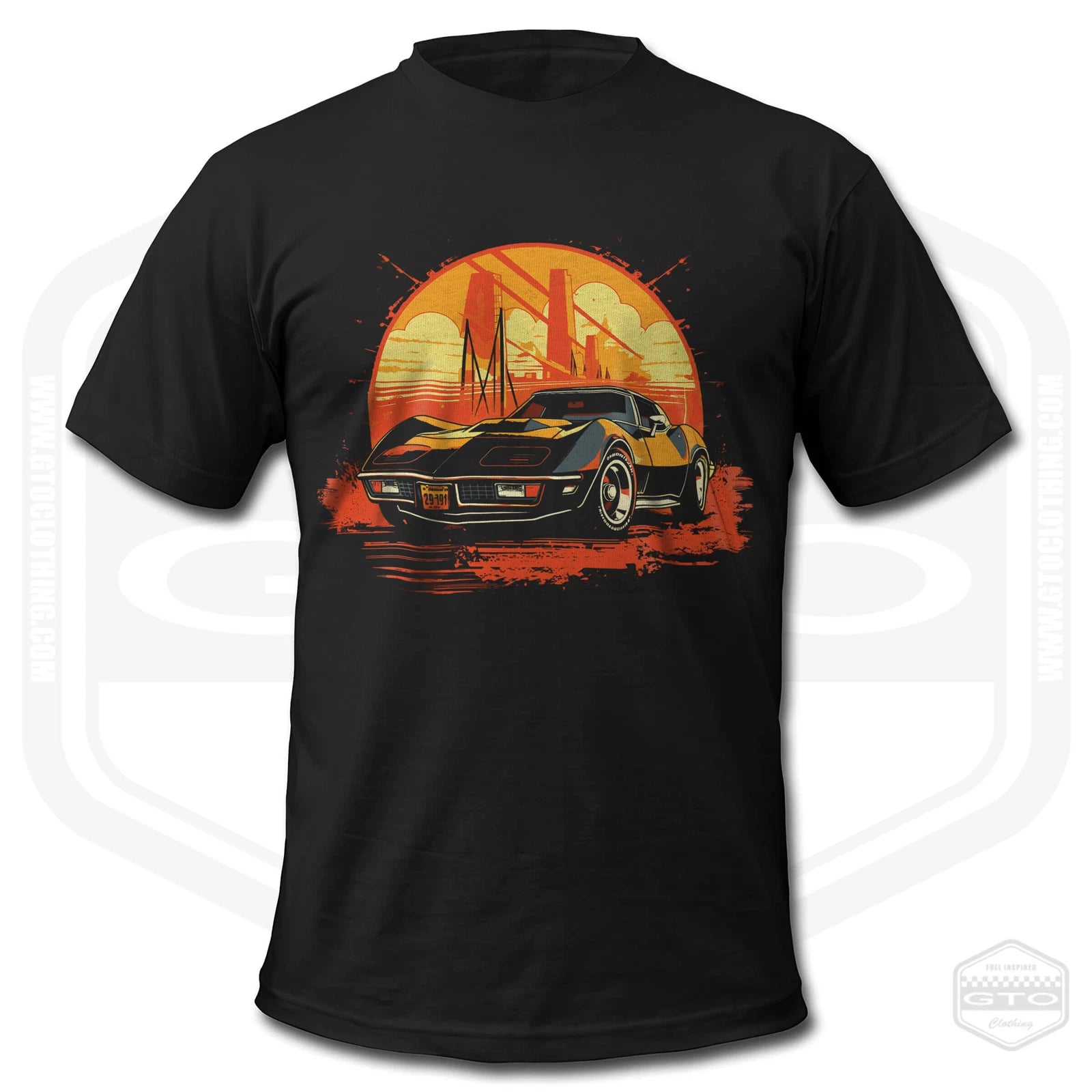 Corvette Sunset T-Shirt Men American Sports Car Fan Art