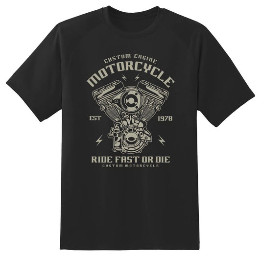 Custom Engine ride fast or die black or white tee