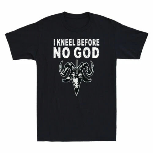 Satan I Kneel Before No God Funny Christian Gift Retro Men Short Sleeve T-Shirt