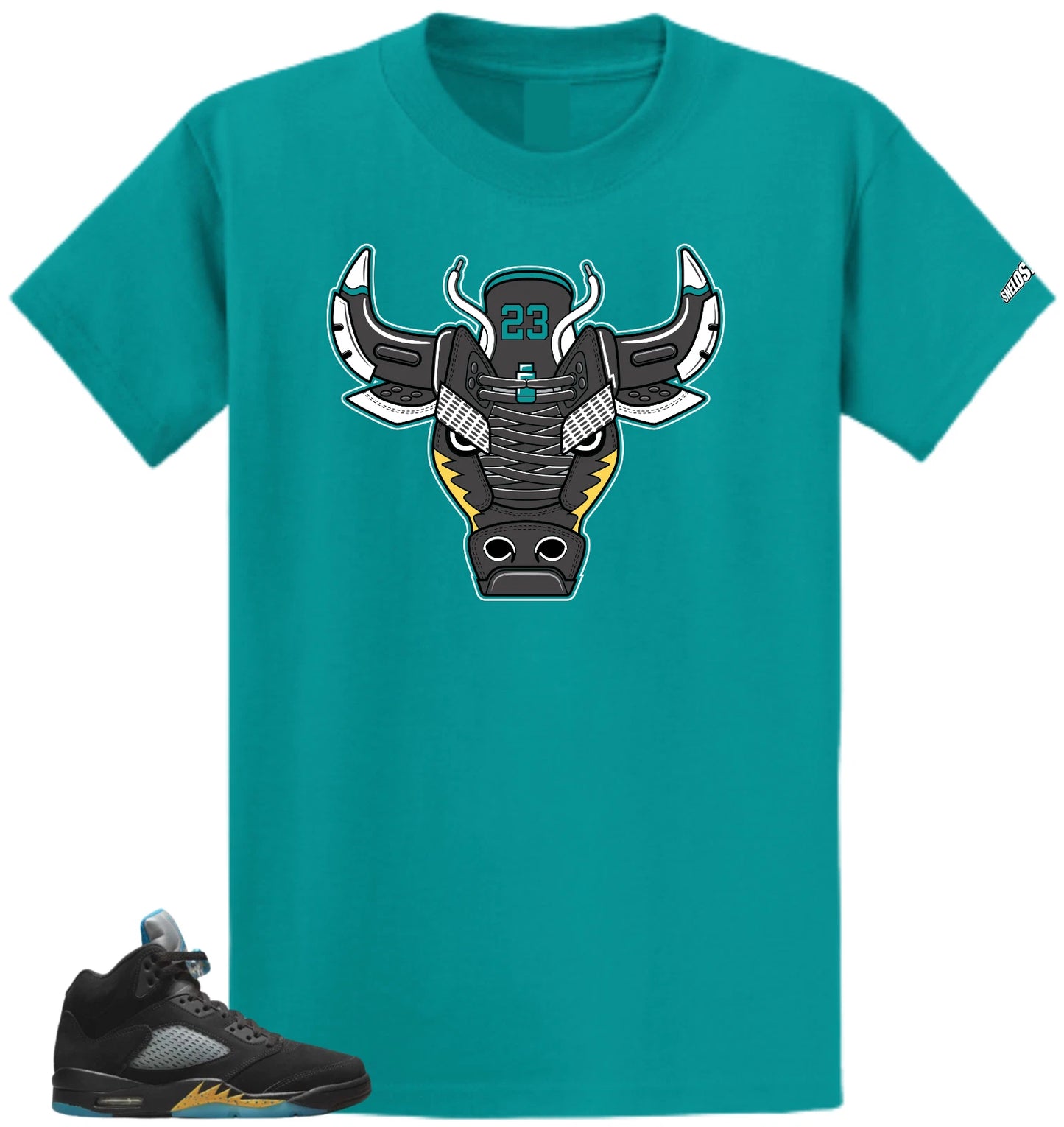 Shirt To Match Air Jordan Retro 5 Aqua SNELOS Bull Air Sneaker Tees