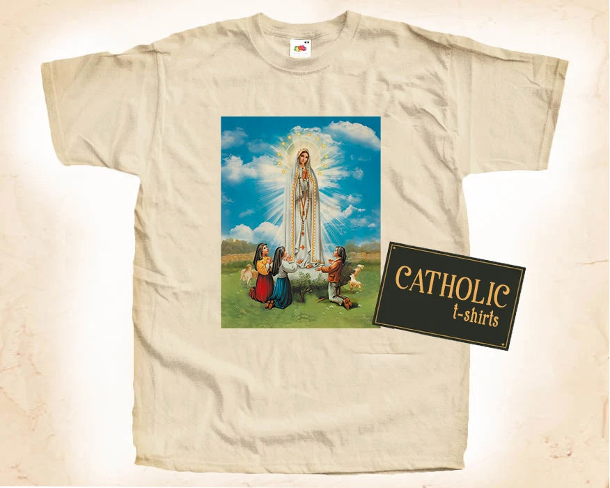 Catholic T-shirt Our Lady of FATIMA V1 Natural Vintage Sizes S - 5XL