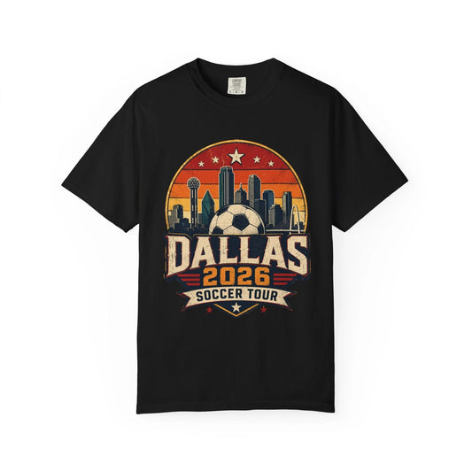 Bloomoro Dallas 2026 Soccer Tour T-Shirt City Skyline Soccer Ball Fan Tee Texas