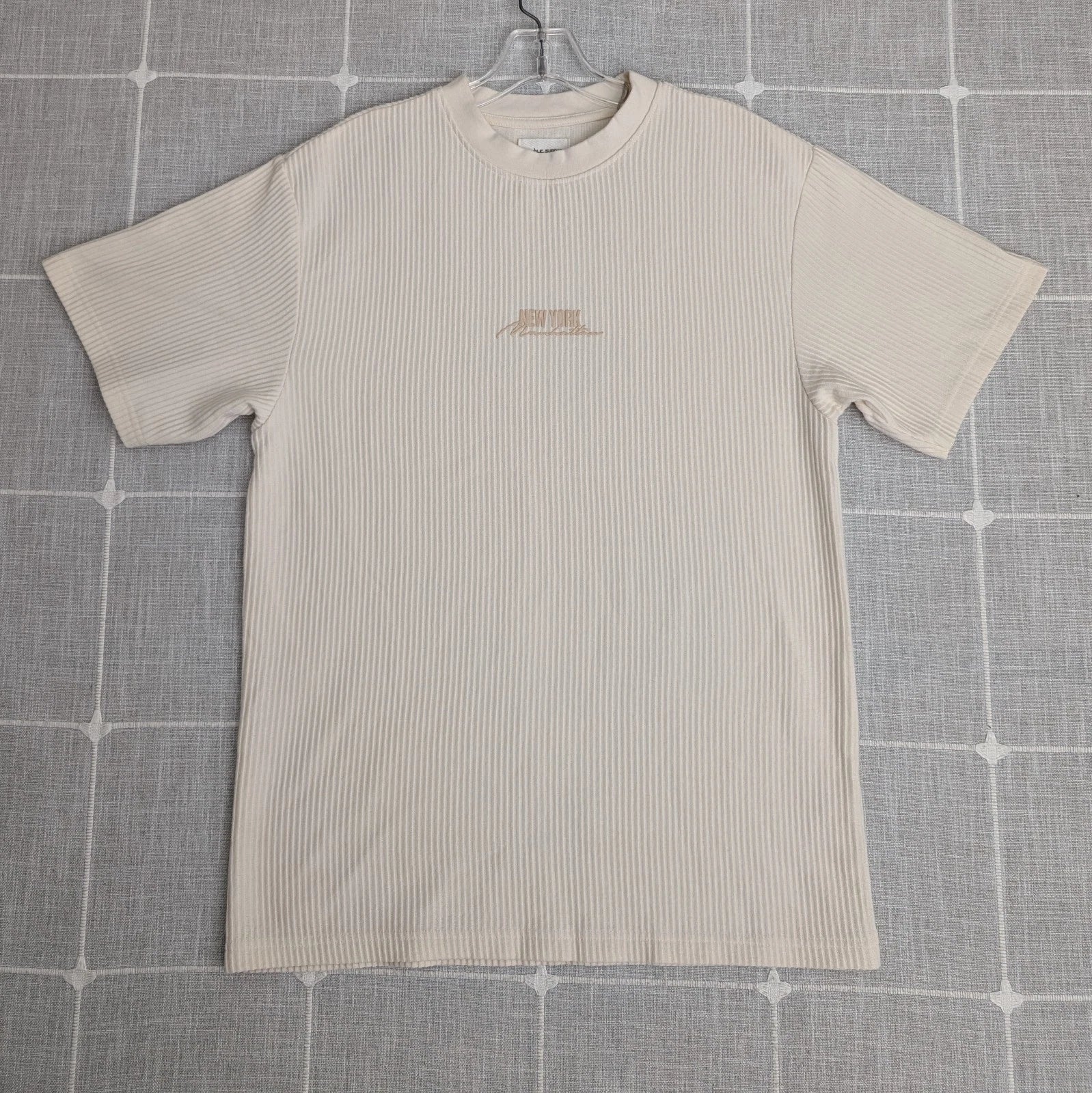 Public Supply NYC Shirt Mens Medium Beige Relaxed Fit Ribbed Classic City Read*