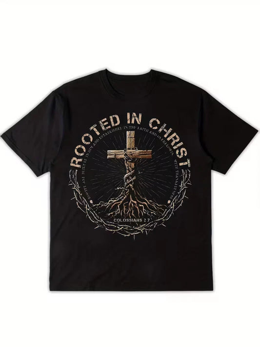Men'S Christian Religious T-Shirt - Rooted in Christ Cross Design with Floral wr