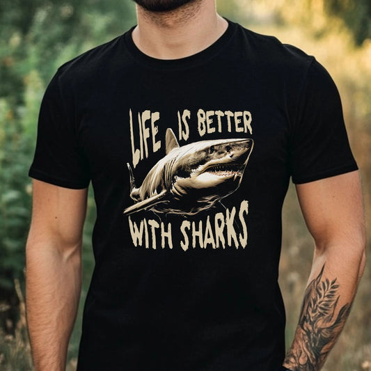 Mens Funny Shark Print Cotton T-Shirt Size XS to 5XL
