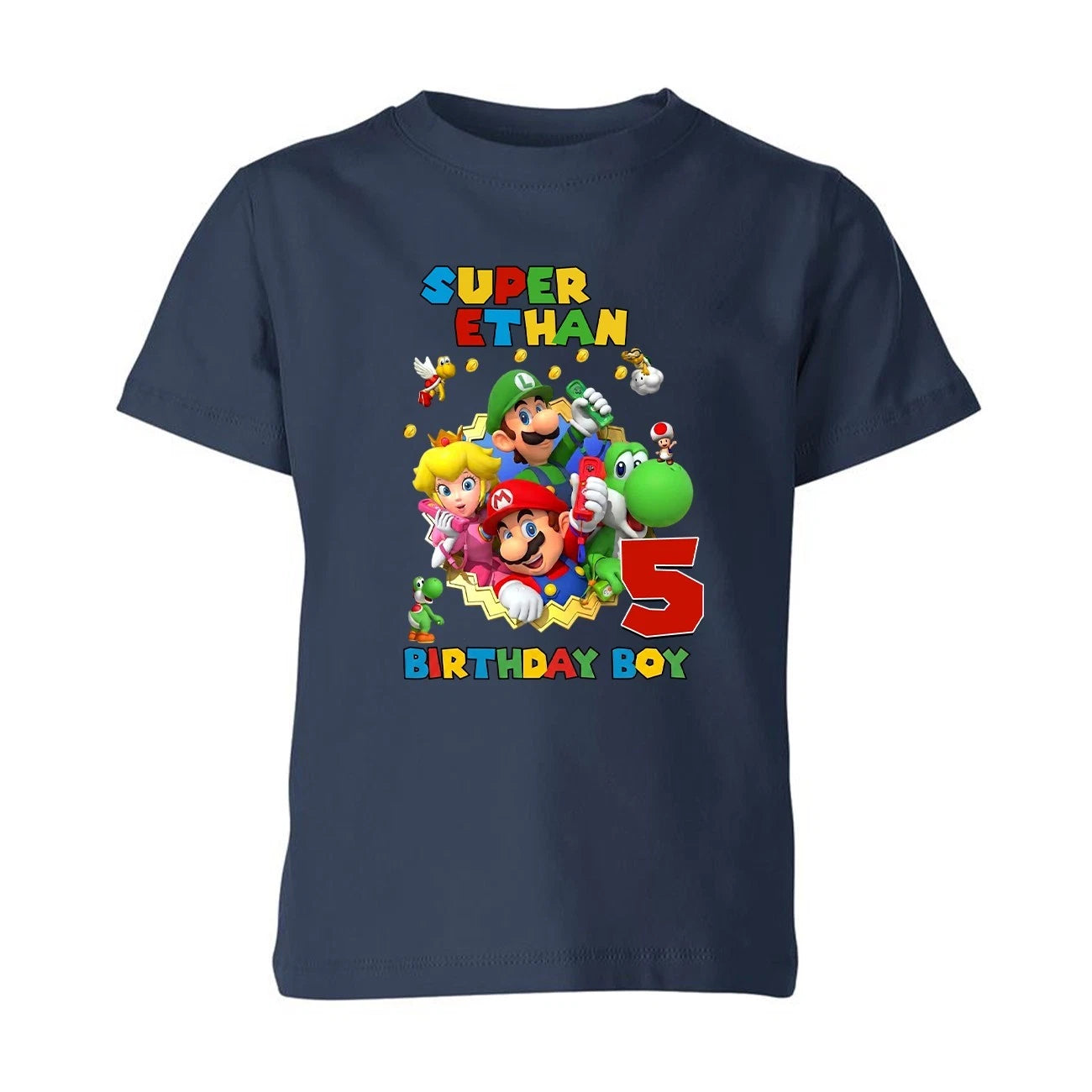 Personalised Super Mario Your Age Birthday Boy Custom Kids T-Shirts