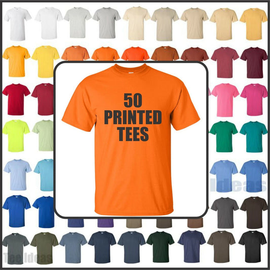 50 Printed cotton tees (small thru XL) - front only